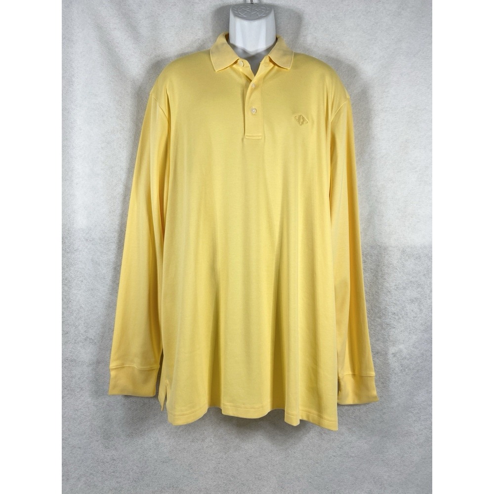 Lands‎ End Polo Shirt Men's 2XLT Yellow Long Sleeve Traditional Fit Preppy EUC